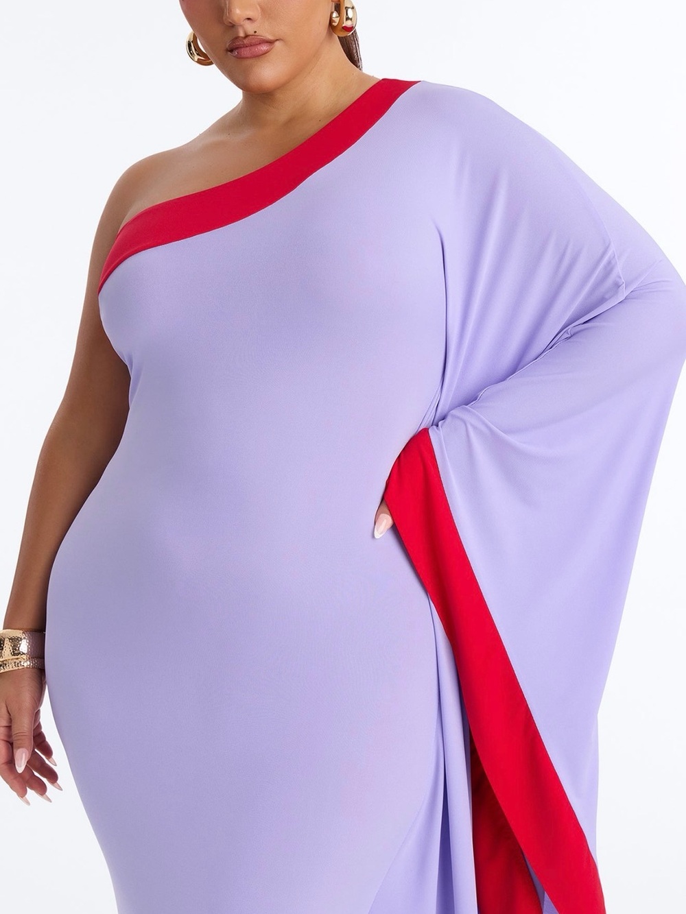 Fashion Nova Lavender One-Shoulder Maxi Dress with Red Accents - Picture 4 of 6